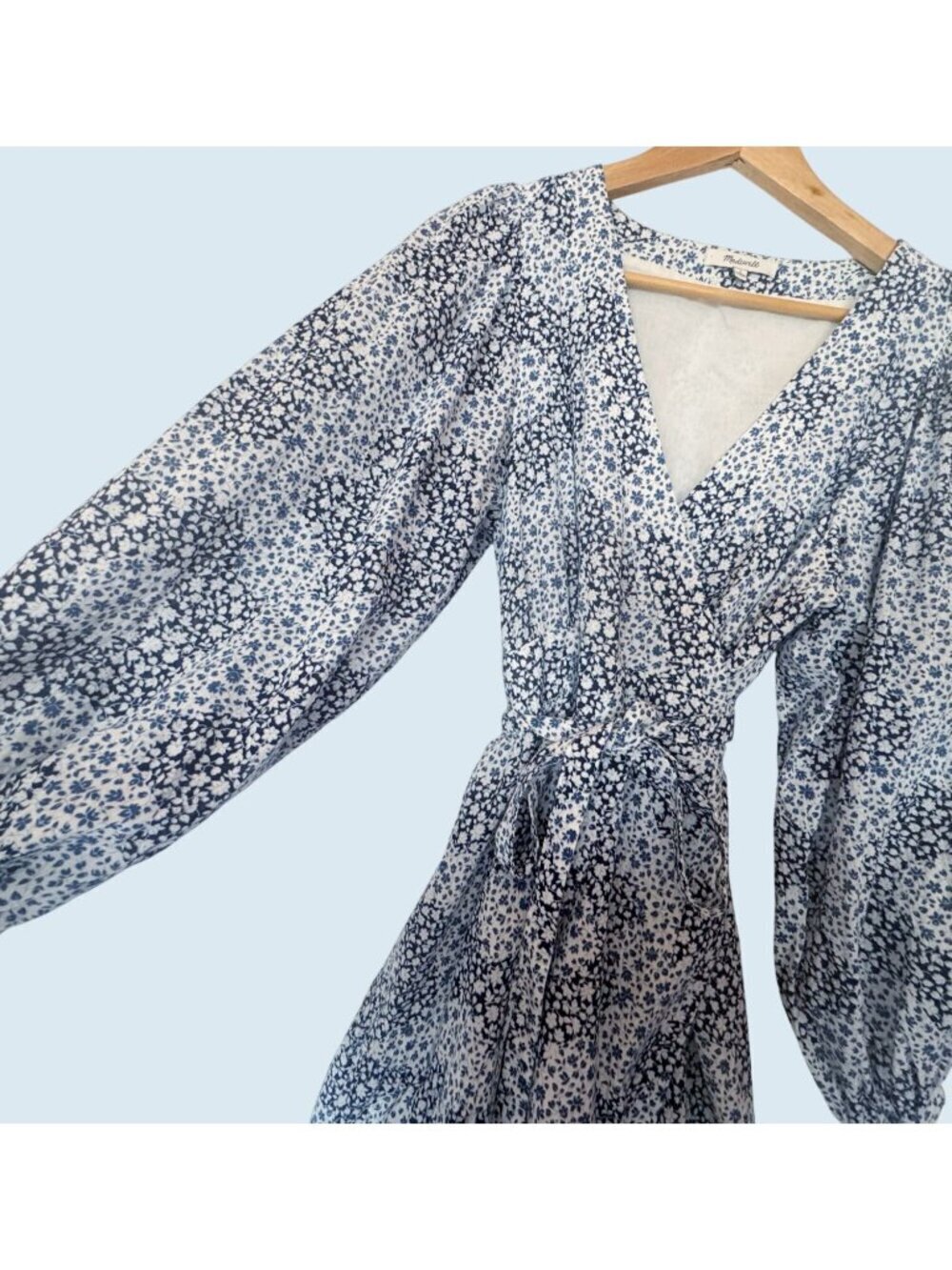 MADEWELL Crinkle Wrap Floral Puff Sleeve Mini Dress Sz 6 - Picture 4 of 7